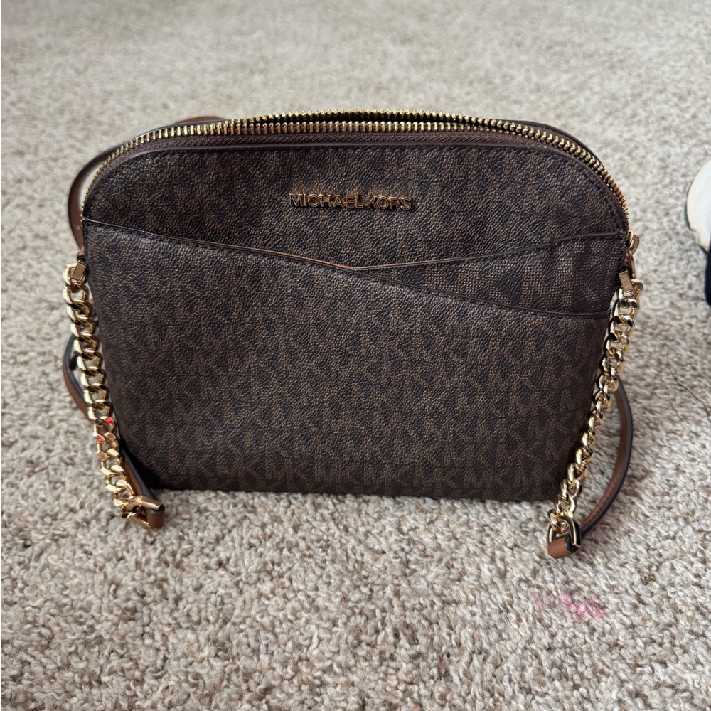 Michael Kors Chocolate Crossbody Bag with Gold Chain